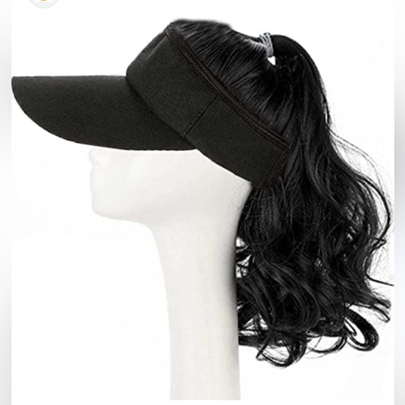 Baseball Cap Wig with Curly Hair Ponytail Hair Extension Adjustable Black - Picture 3 of 8